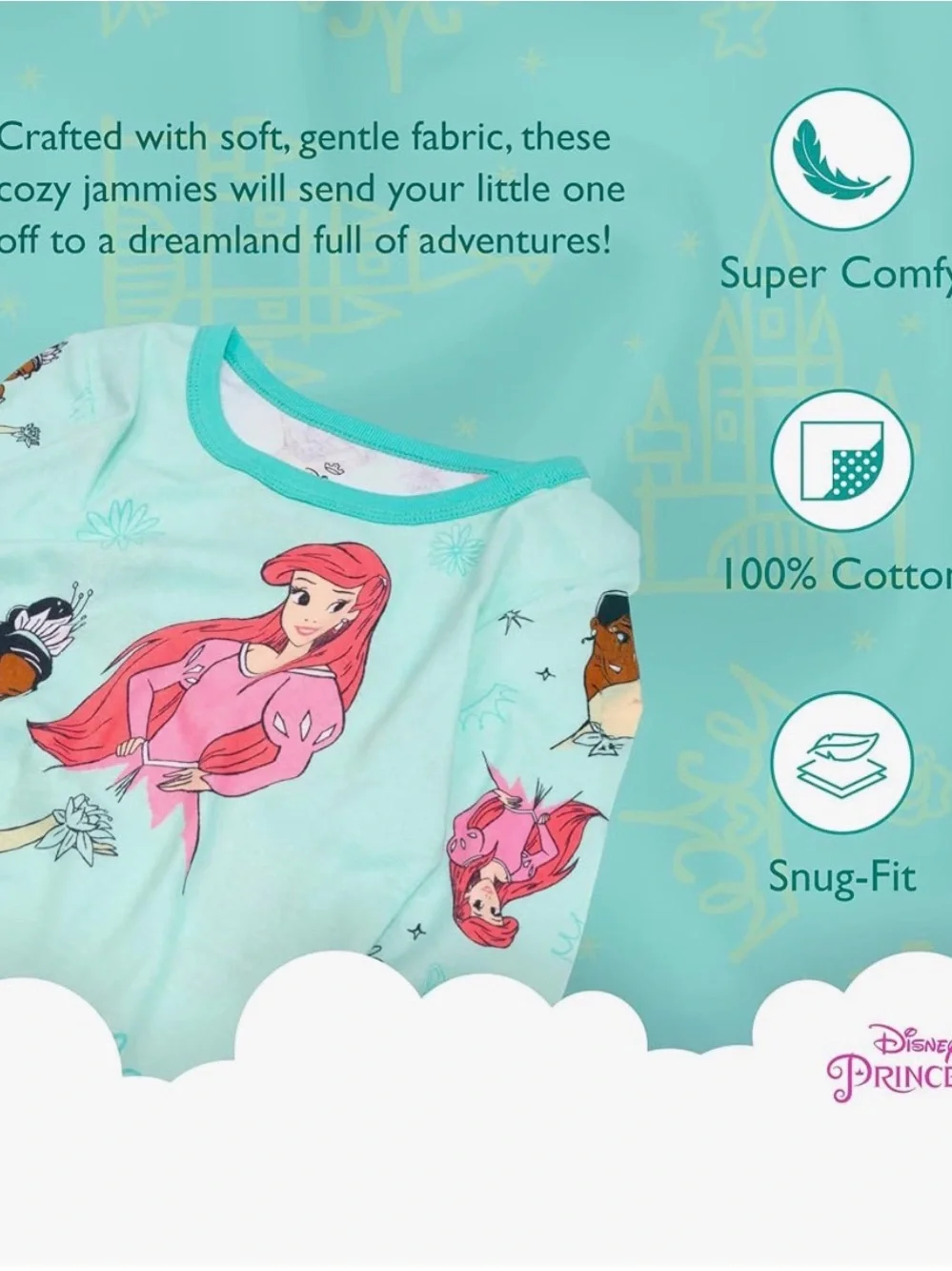 Disney Girls' Princess Pajama Sets - Mint Green & Navy